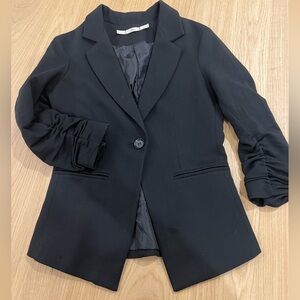 Gibson Black Cotton snd Polyester Lined Blazer With Ruched 3/4 Sleeves XS